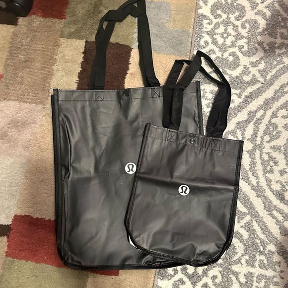 lululemon athletica Handbags - Bundle 2 Lululemon Reusable Shopping Gift Bag Totes Large & Small Black white